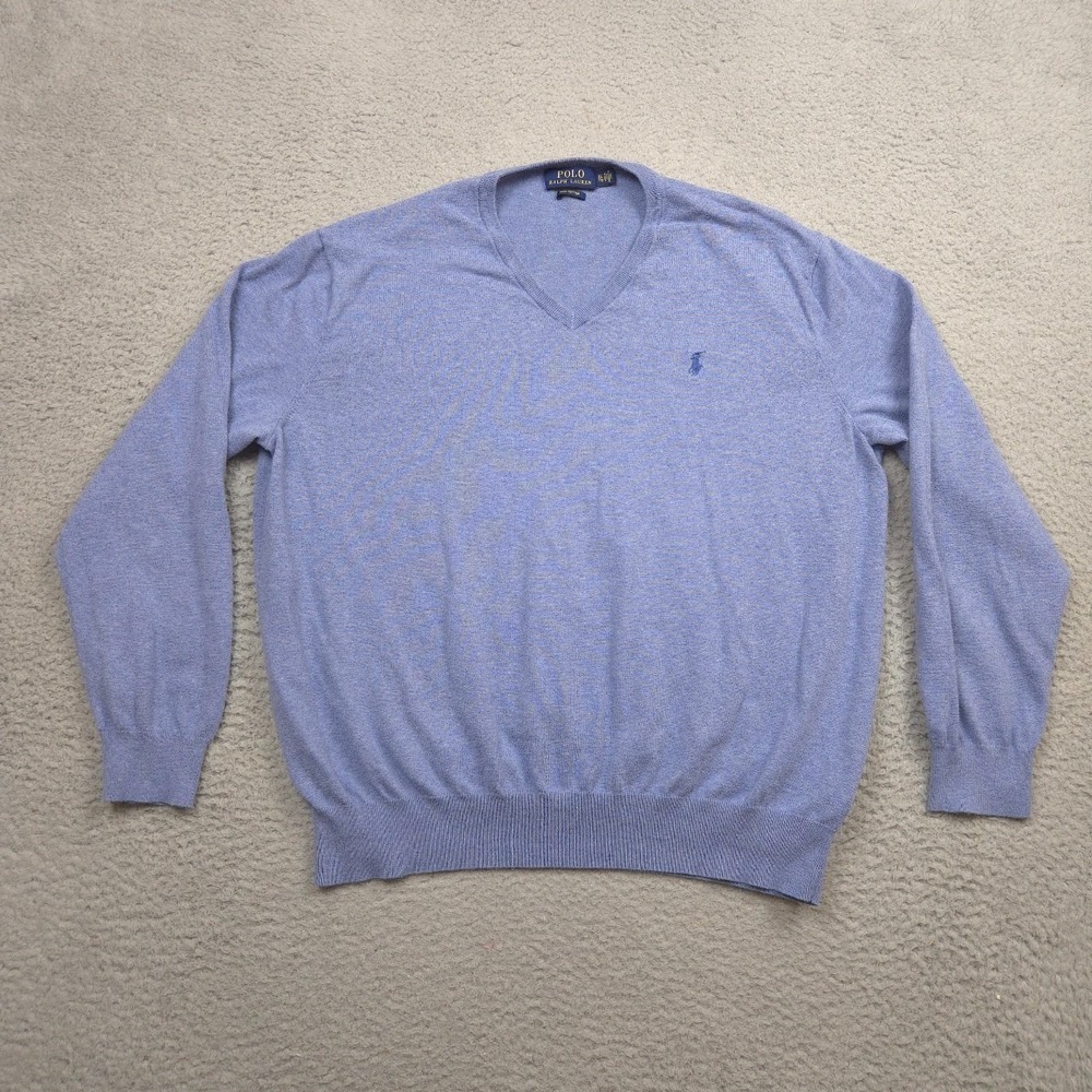 Polo Ralph Lauren Pima Cotton V-Neck Sweater Mens XL Blue Lightweight Knit